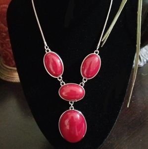 Silver and Red Statement Necklace